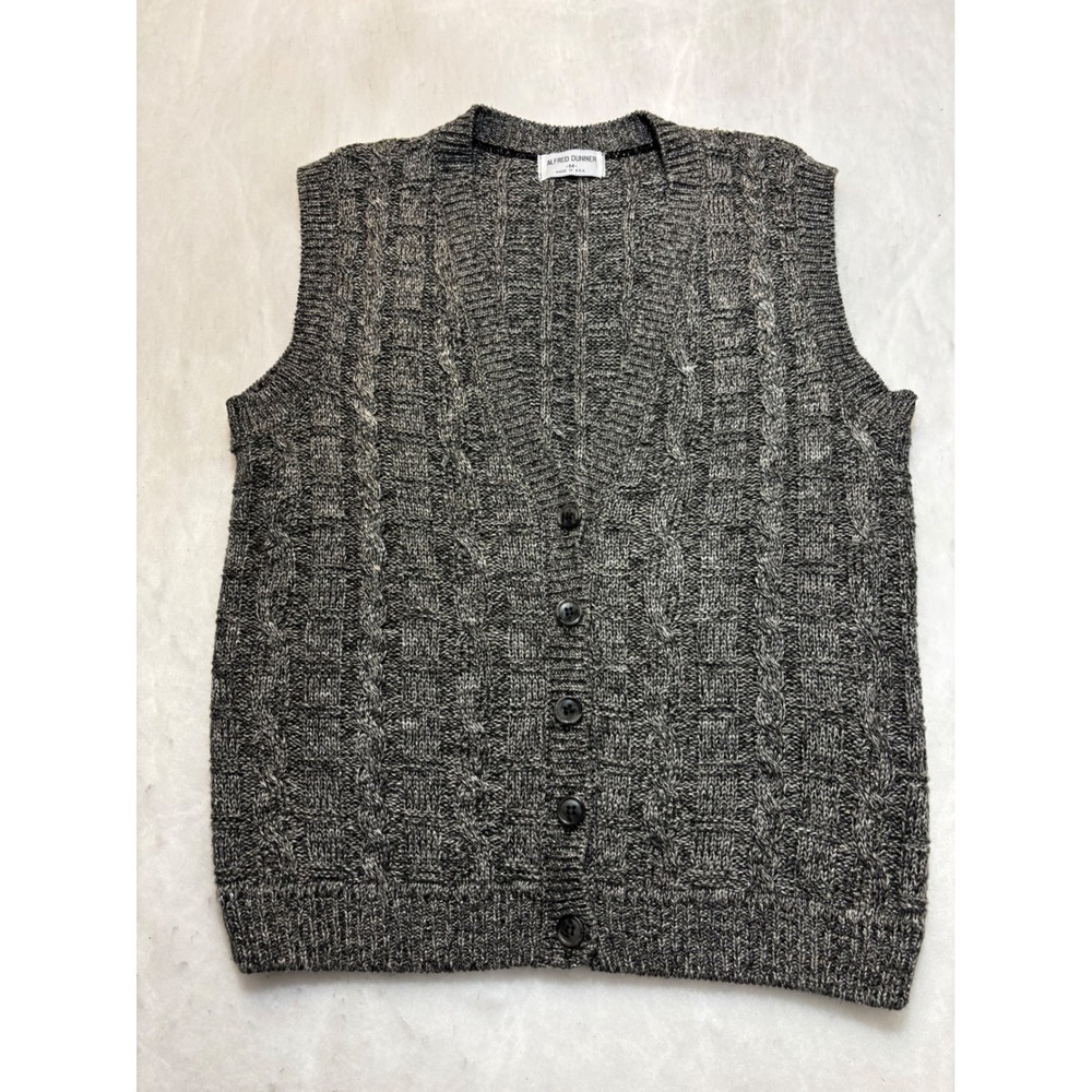 ALFRED DUNNER Mens Cable Knit Sleeveless Button Up Vest‎ Sweater M Charcoal Gray